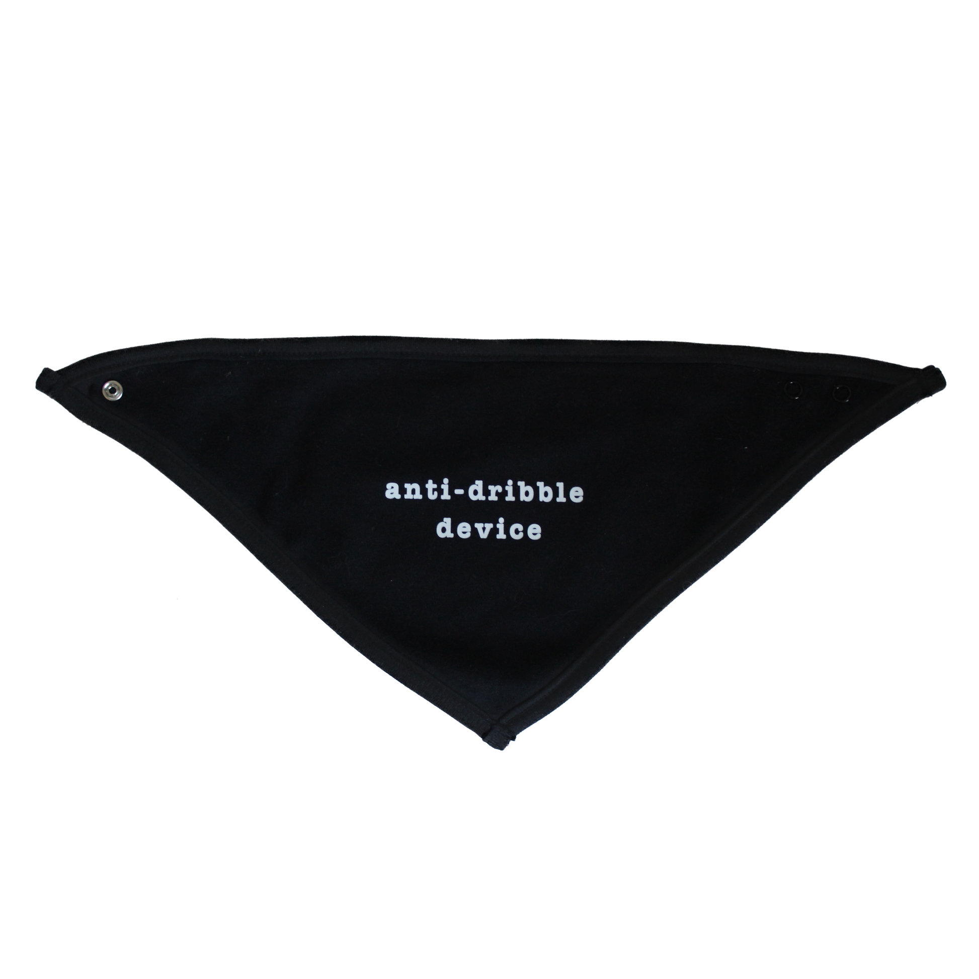 Black baby bandana bib with Anti-Dribble Device text – fun baby accessory